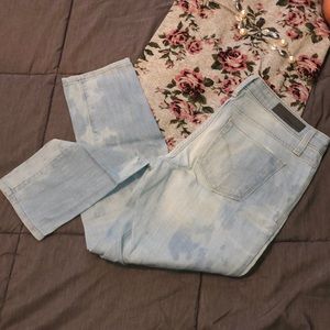 Light wash Distressed/bleached “spotty look” jeans